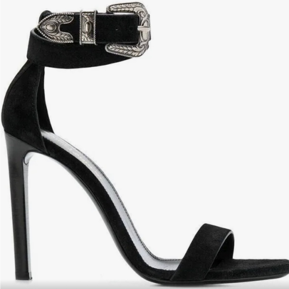 NIB Saint Laurent Mica Western Buckle Black 105mm Sandals 38EU/8US